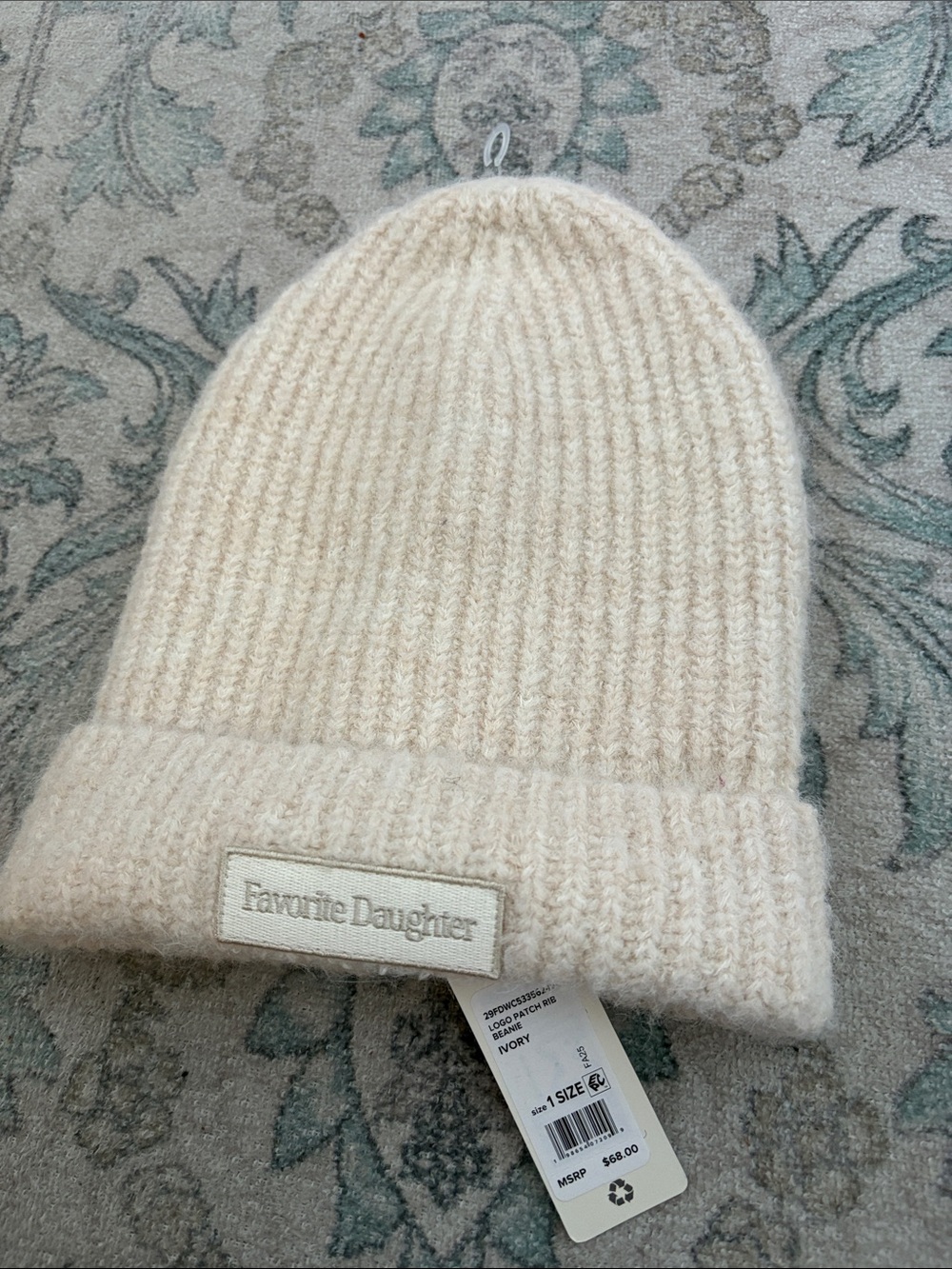 Favorite Daughter Logo Patch Rib Beanie in IVORY NWT